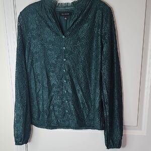Calligraphie Women's Dark‎ Teal Lace Button-Front Blouse Size S